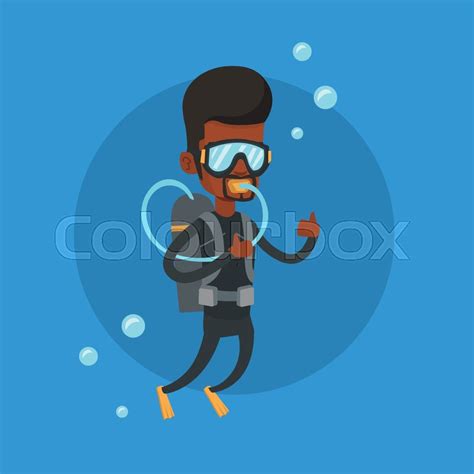 African American Man Diving With Scuba Stock Vector Colourbox