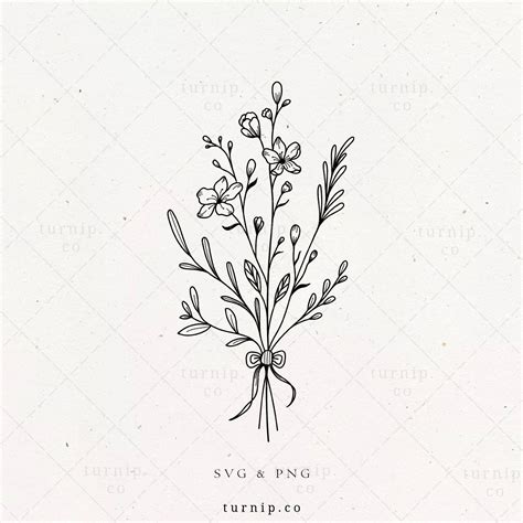 Digital Art Collectibles Line Drawing Svg Flower Bouquet Svg Flower Sketch Flower Line Drawing