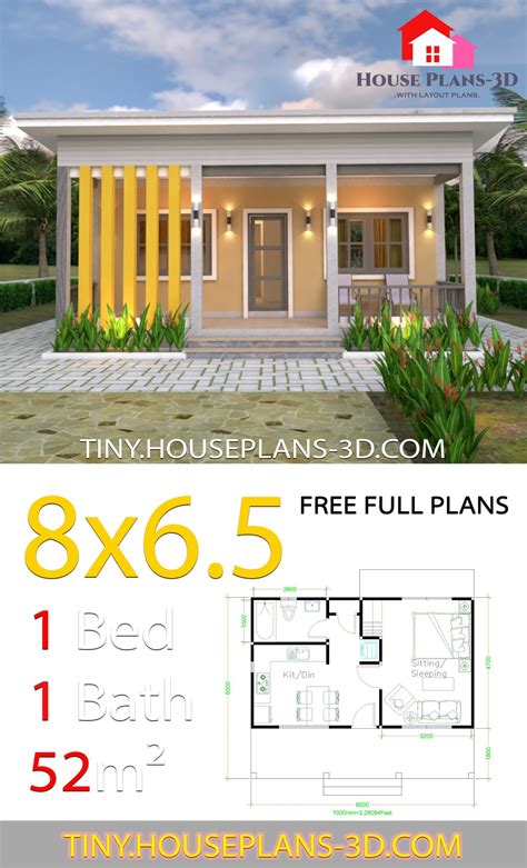 Small House Plans 8x65 With One Bedrooms Shed Roof Tiny House Plans