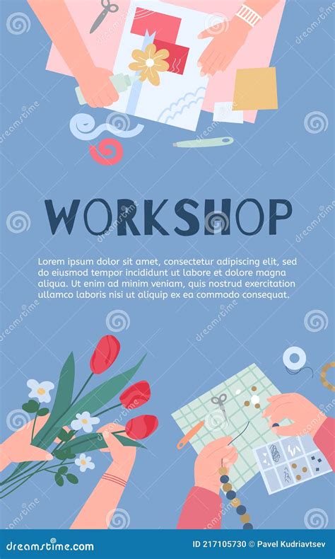 Workshop Or Creative Class Poster With People Hands Flat Vector