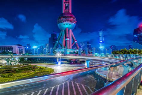 Illuminated Pearl Tower In Pudong Shanghai Stock Photo Image Of