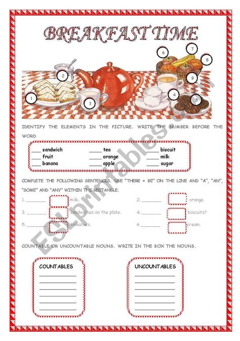 Breakfast Time There Be Some Any Prepositions Esl Worksheet By Sandramendoza