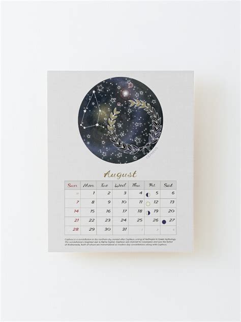 August 2022 Calendar Moon Phase Calendar 2022 Cepheus Constellation