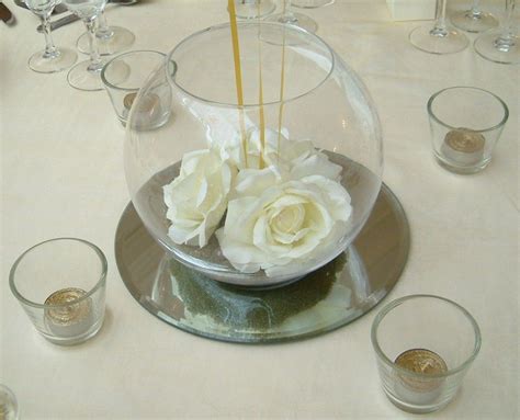Elegant White Rose Fish Bowl Centerpiece Wedding Table Decor Gold