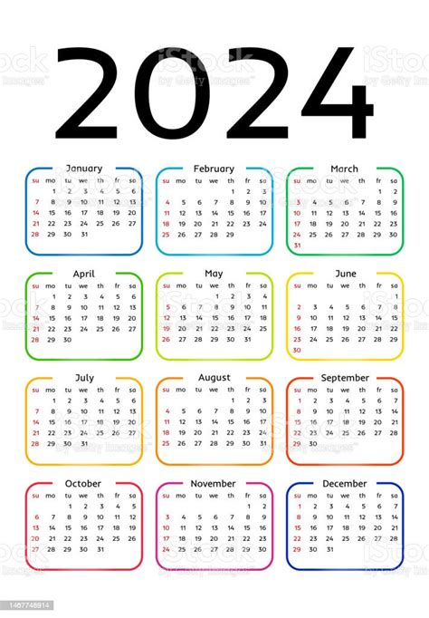 Kalender Für 2024 Isoliert Auf Weißem Hintergrund Stock Vektor Art Und