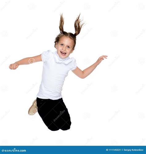 Little Girl Is Jumping Stock Image Image Of Cheerful 111145531