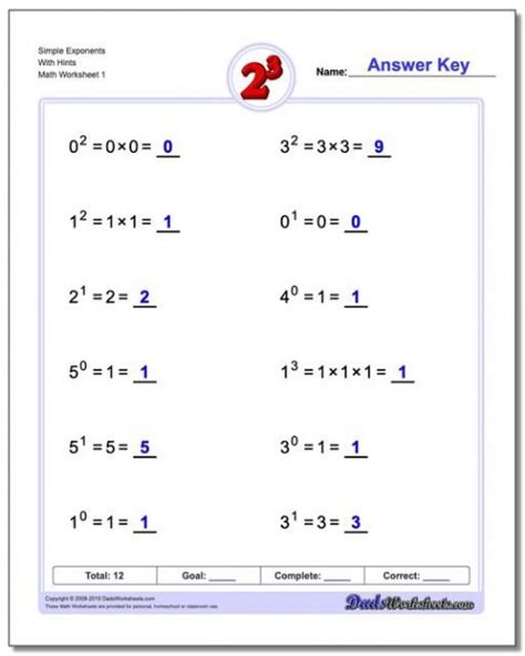 Easy Exponent Beginner Worksheet