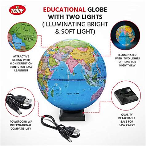 Globe Educational Portable Light Up World Map Globe Illuminating