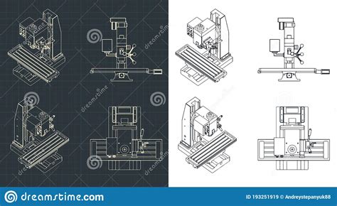 Cnc Milling And Lathe Machine Drawings Stock Vector Illustration Of