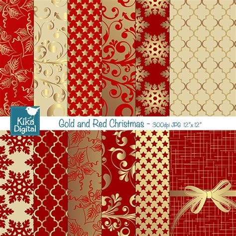 Gold And Red Christmas Digital Papers Scrapbooking Papers Etsy