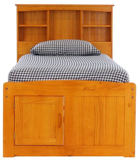 Addison Honey Twin Captains Bed With Bookcase Headboard Ebay