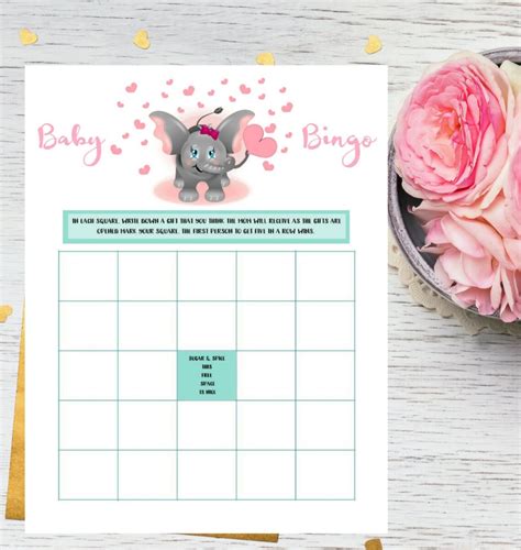 Pink Elephant Baby Shower Bingo Printable Game Etsy