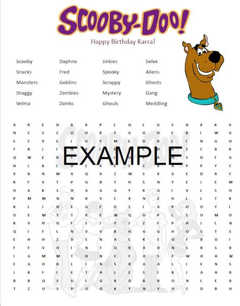 Customizable Scooby Doo Birthday Word Search Etsy