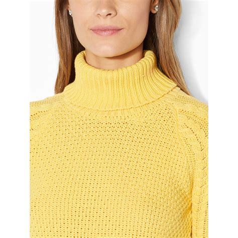 Lauren By Ralph Lauren Cable Knit Turtleneck Sweater In Yellow Lyst