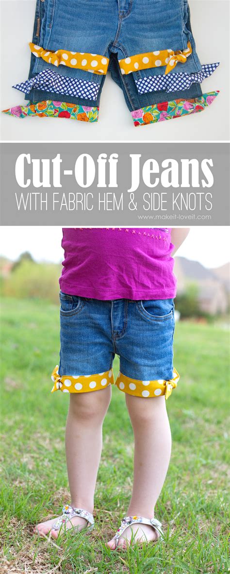 Cut Off Jeanswith Fabric Hem And Side Knots