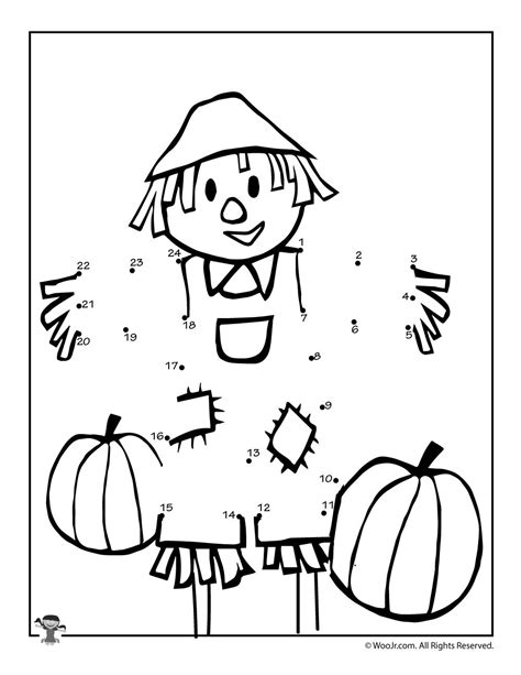 Fall Scarecrow Dot To Dots Woo Jr Kids Activities Scarecrow