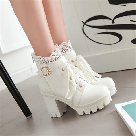 Cute Lace Pu Heels Boots Yv5035 Youvimi