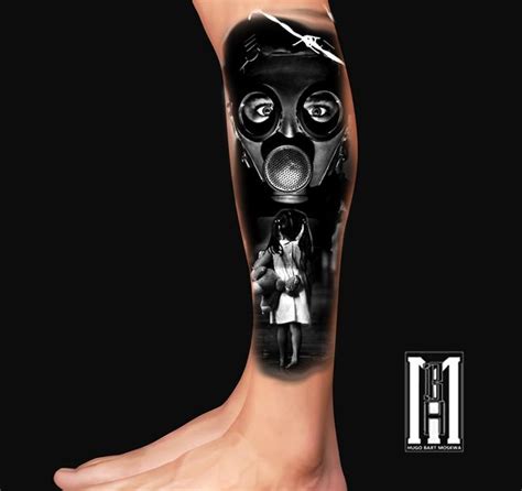 Gas Mask Tattoo Design Hospital Little Girl Scarry Black And Grey