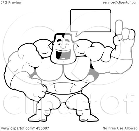 Clipart Of A Cartoon Black And White Lineart Buff Muscular Male Super