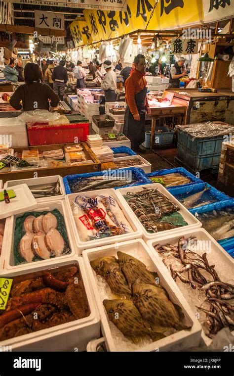 Fresh Seafood For Sale At Tokyos Famous Tsukiji Fish Market Japan