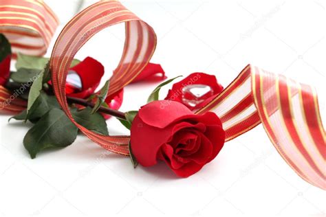 Romantic Red Rose And Ribbon — Stock Photo © Didart 19122667
