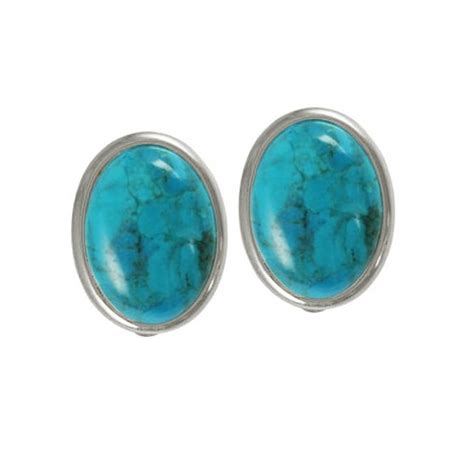 Cabochon Turquoise Clip On Earrings Silver