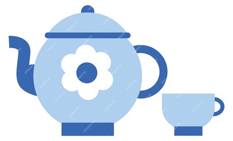 Ícone De Bule E Xícara De Chá Conjunto De Chá De Cerâmica Azul Vetor