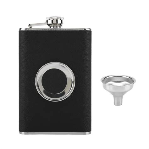 Stainless Steel 8 Oz Whiskey Hip Flask Built In Collapsible Shot Glass Flask With Pu Leather