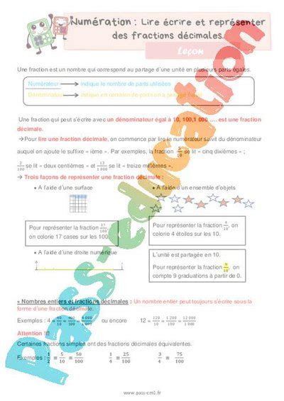 Lire Crire Et Repr Senter Des Fractions D Cimales Le On De Num Ration Pour Le Cm Pdf