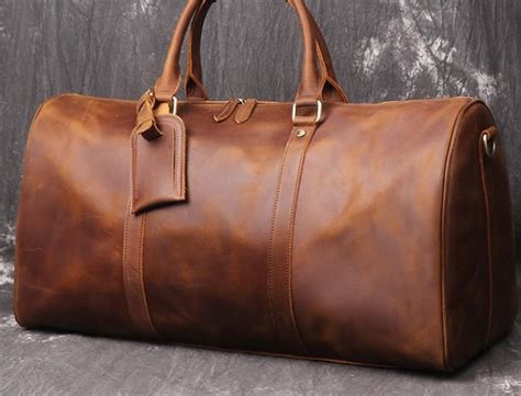 Cool Brown Leather Mens Overnight Bag Duffle Bag Travel Bag Weekender