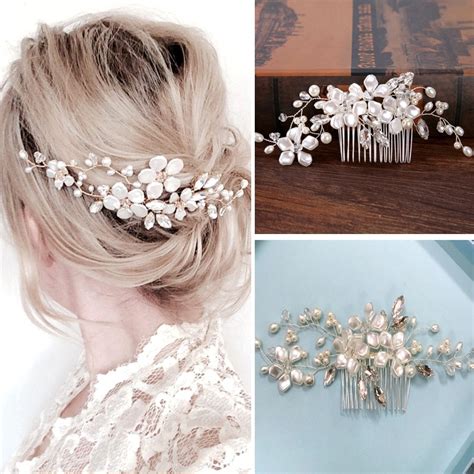Handmade Silver Crystal Pearls Flowers Hair Combs Wedding Hair