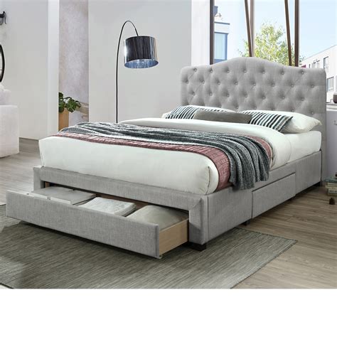 Modern Stylish Double Size Fabric Bed Frame With 3 Drawers Silver