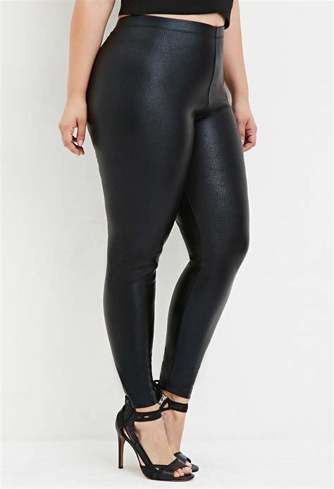 Lyst - Forever 21 Plus Size Ribbed Faux Leather Leggings in Black
