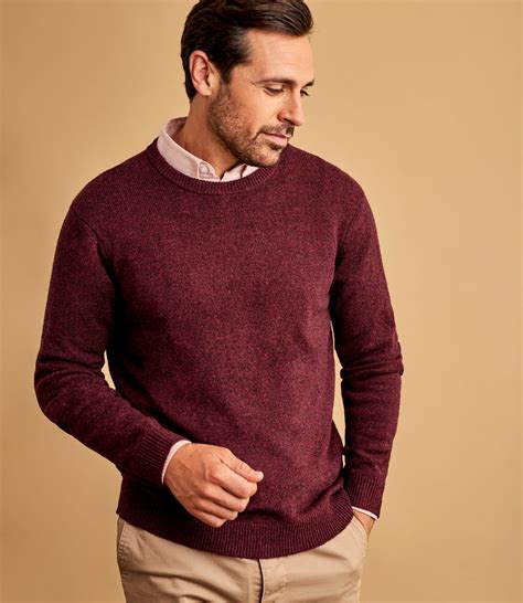 Berry Marl Mens Lambswool Crew Neck Jumper Woolovers Au