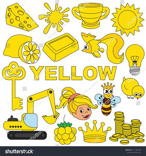 Yellow Objects Color Elements Set Collection Stock Vector Royalty Free