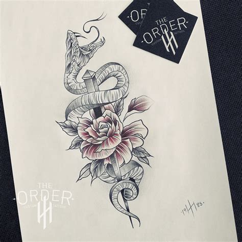 Neo Traditional Snake And Rose Tattoo The Order The Order Custom