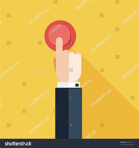 Hand Press Red Button On Yellow Stock Vector Royalty Free 282227717