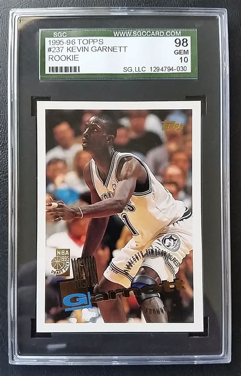 Buy guaranteed authentic kevin garnett memorabilia including autographed jerseys, photos, and more at www.sportsmemorabilia.com. 1995 Topps Basketball Kevin Garnett Rookie Card graded Gem Mint 98/10 by SGC | Sports ...