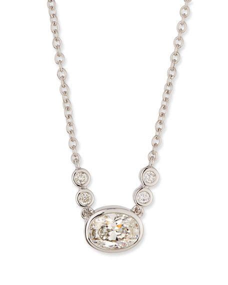 Memoire Bezel Set Oval Diamond Pendant Necklace In 18k White Gold 055