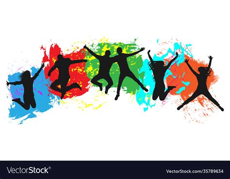 Jumping Youth On Colorful Background Jumps Vector Image