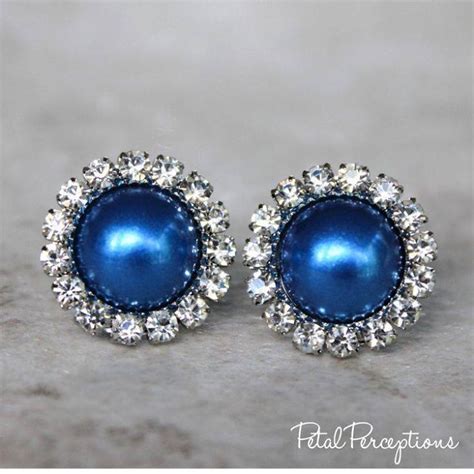 Royal Blue Pearl Earrings With A Silver Setting Blueearrings