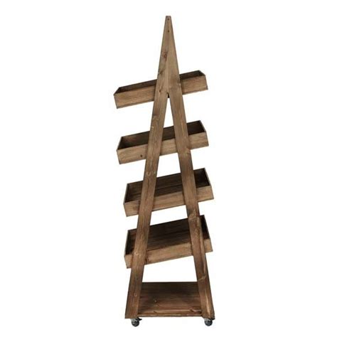 4 Tier Rustic Wooden Displaymerchandising Stand With Castors