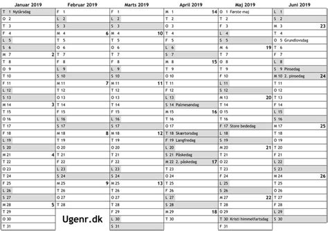 Oversigtskalender For 2019 Med Ugenumre Og Danmarkgen Helligdage