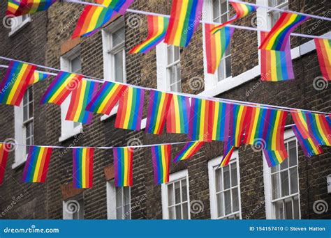 London Uk 18th July 2019 Pride Flags And Bunting Hung Out In Soho In