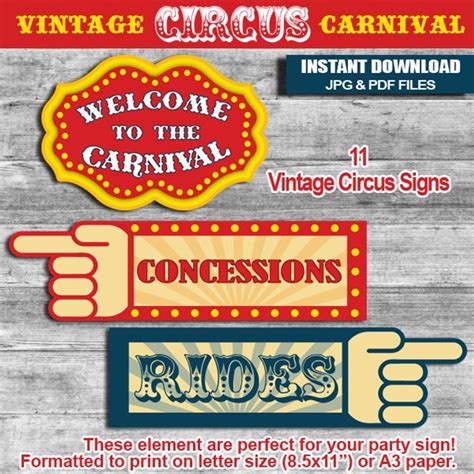 Vintage Circus Carnival Party Signs Instant Download A3 Size Etsy