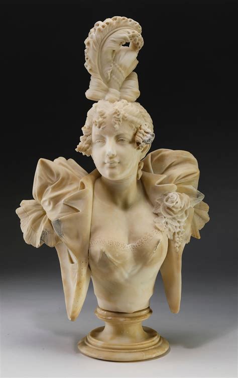 Early 20th C Italian Carved Alabaster Bust Of Maiden