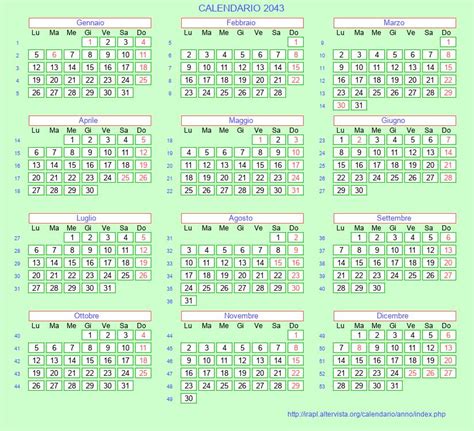 Calendario Italiano 2043