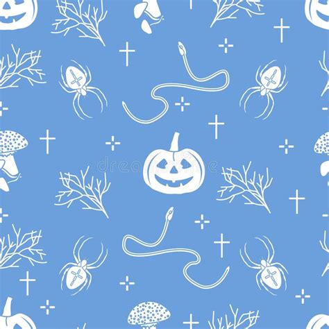 Halloween Seamless Pattern Pumpkin Spider Snake Stock