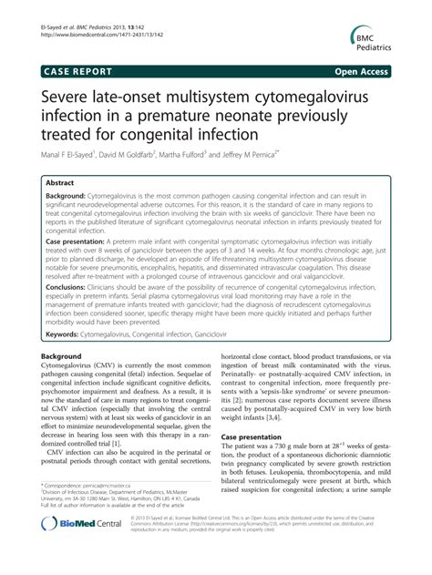 Pdf Severe Late Onset Multisystem Cytomegalovirus Infection In A Premature Neonate Previously