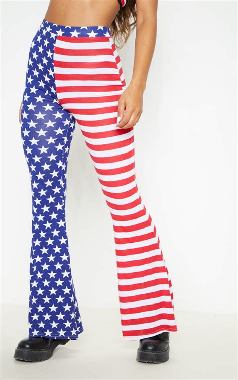 Multi American Flag Printed Flare Leg Trouser Prettylittlething Usa